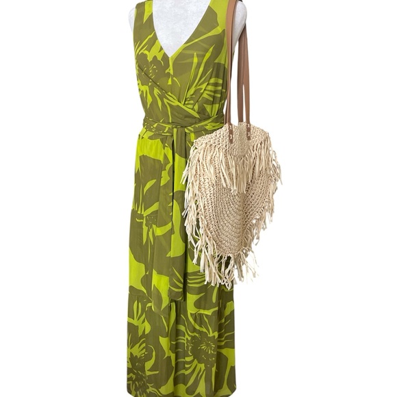 Cabi Tie Front Green Tropical Print Mesh Maxi Dress Small - Picture 11 of 11
